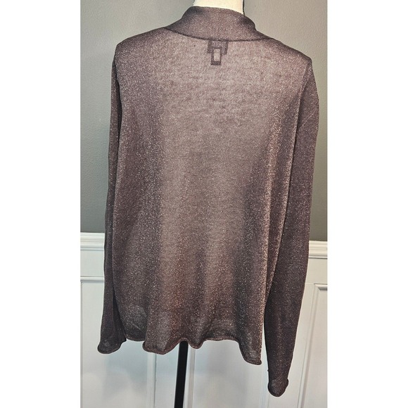 Eileen Fisher Brown Metallic Open Knit Cardigan XL Lagenlook Wedding Formal‎ - Picture 5 of 12
